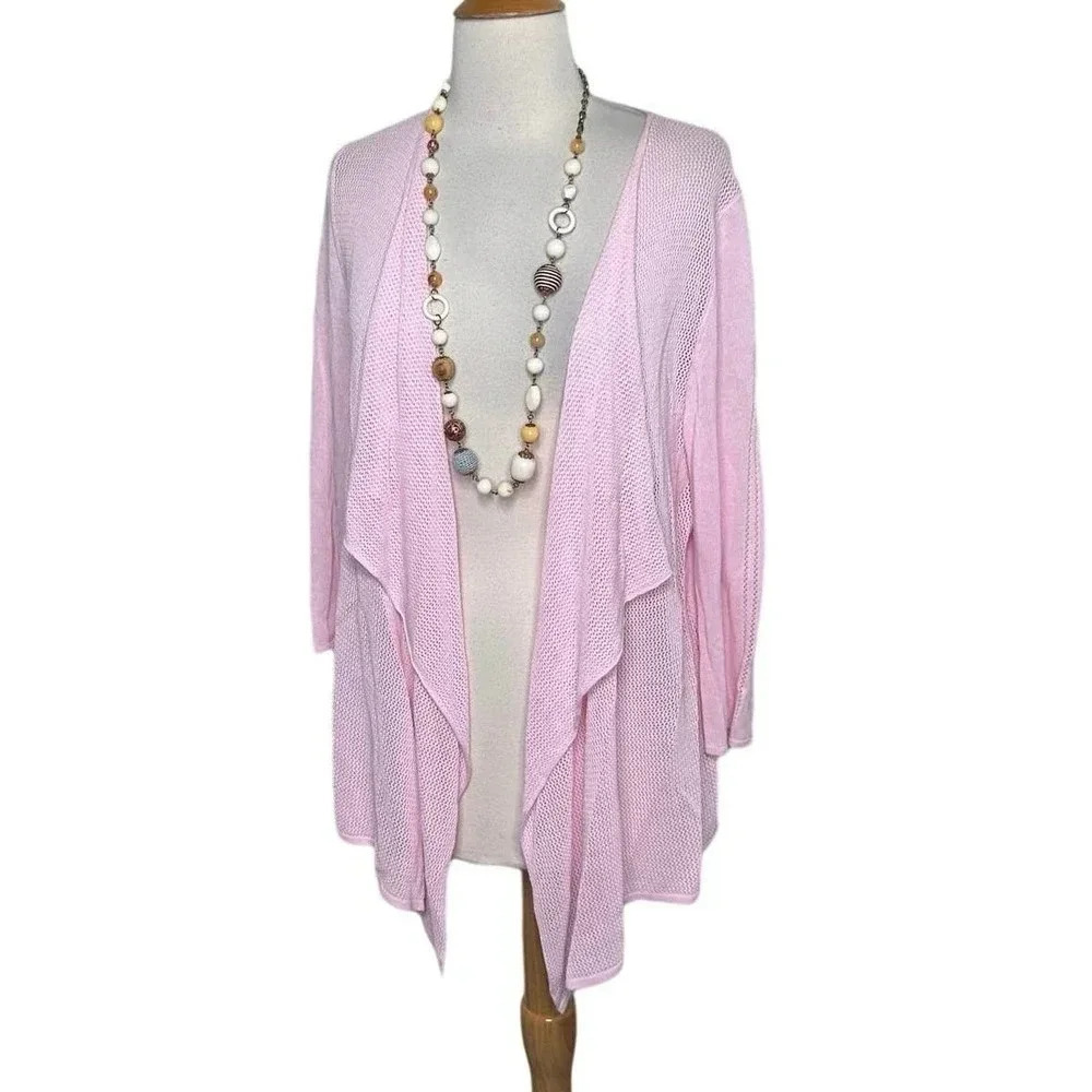 Emaline petite L baby pink lightweight long sleeve draped viscose‎ knit cardigan